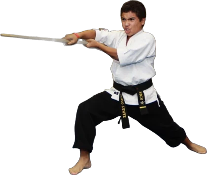 RDCA black belt student with a bo staff